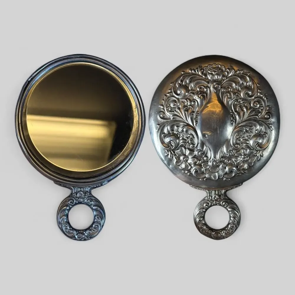 Hand Mirror Sterling Silver Nouveau Antique 19th Century American 7
